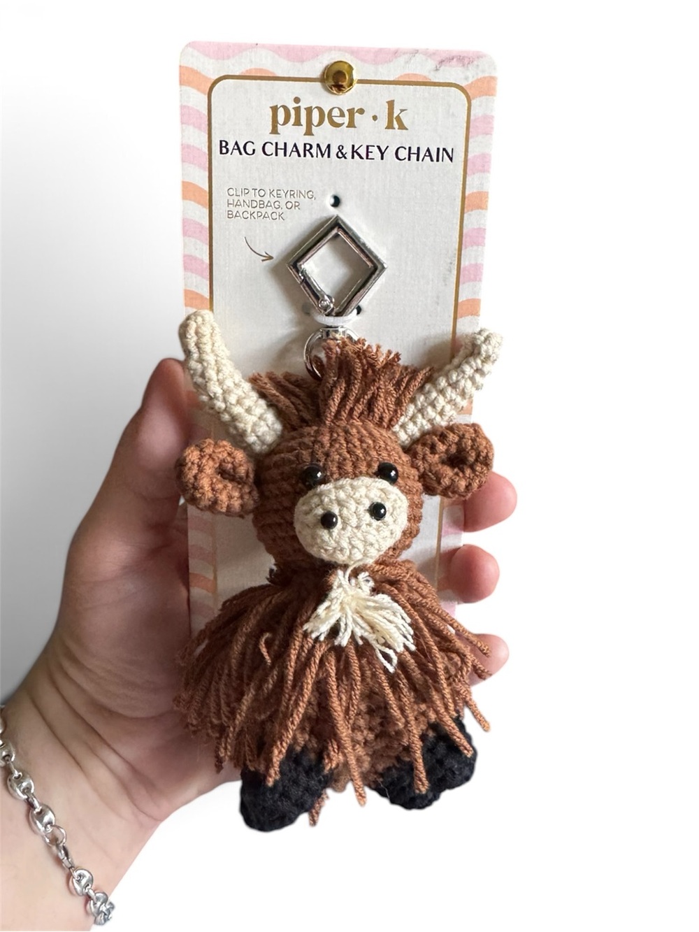 Piper.k Brown & Cream Highland Cow Bag Charm Keychain